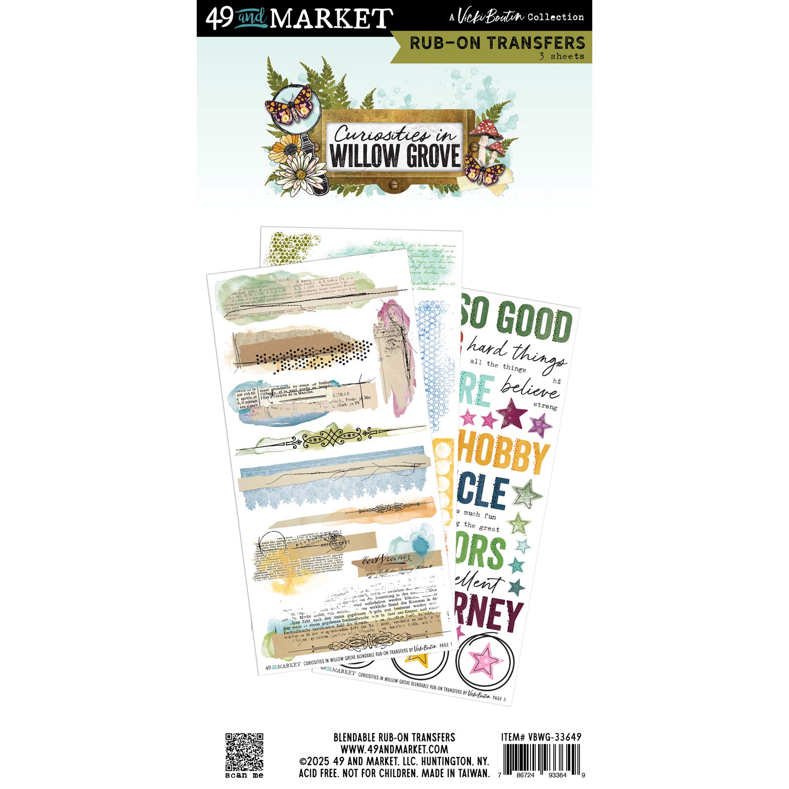 49 And Market Curiosities In Willow Grove Rub-On Transfer Set-Blendable