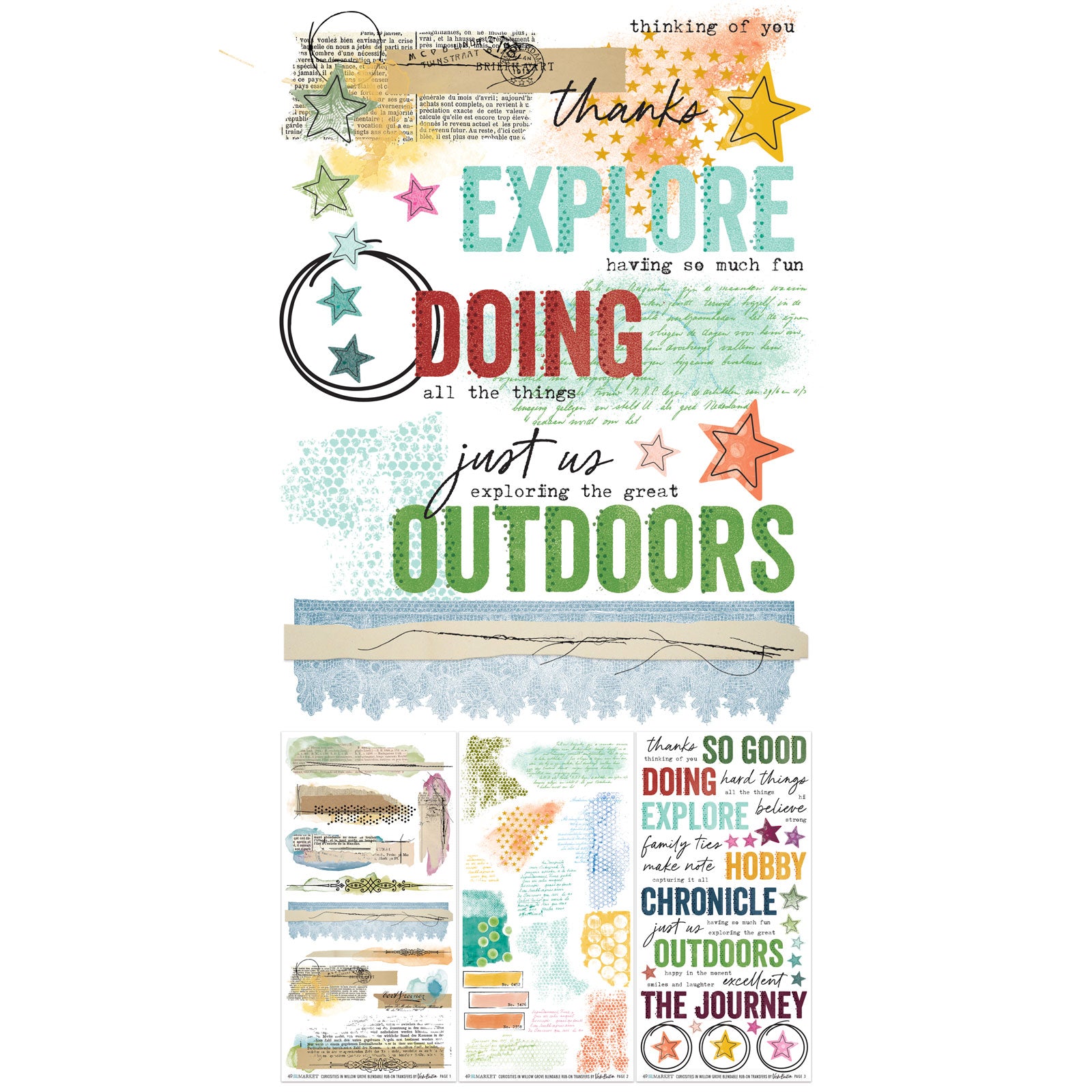 49 And Market Curiosities In Willow Grove Rub-On Transfer Set-Blendable