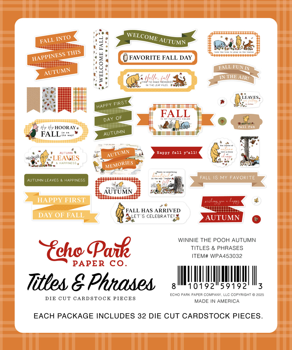 Echo Park Winnie The Pooh Autumn Ephemera-Titles & Phrases