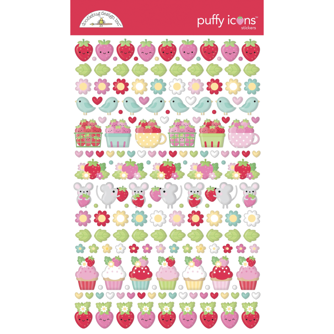 Doodlebug Berry Sweet Puffy Stickers-Icons