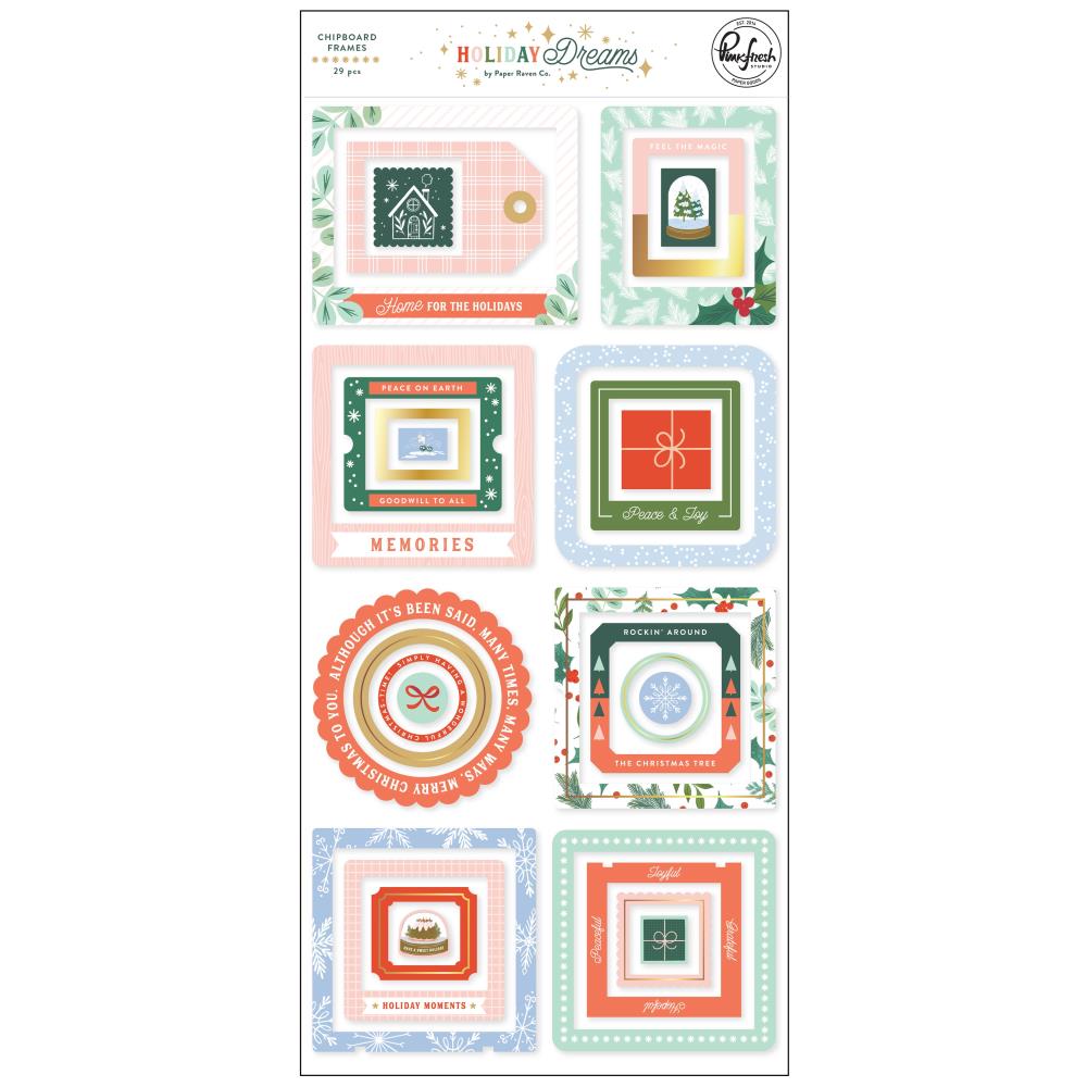 Pinkfresh Studio Holiday Dreams Chipboard Frames Stickers