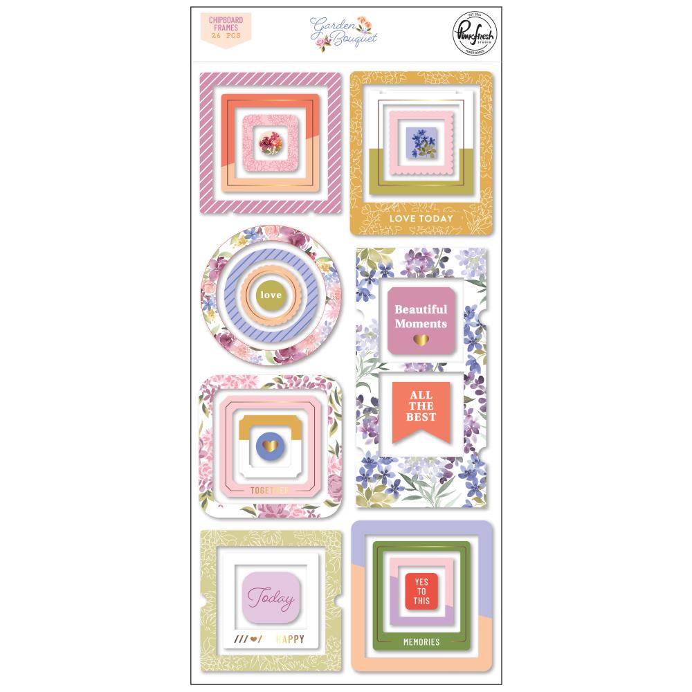 Pinkfresh Studio Garden Bouquet Chipboard Frames Stickers