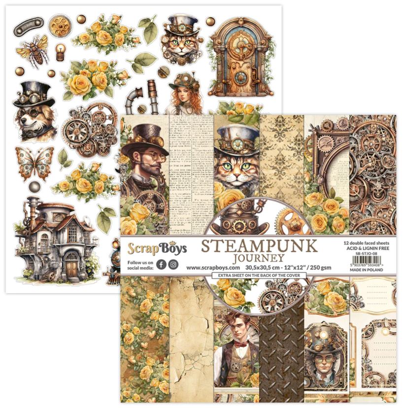 Scrapboys Steampunk Journey - 12"x12" Paper Pack