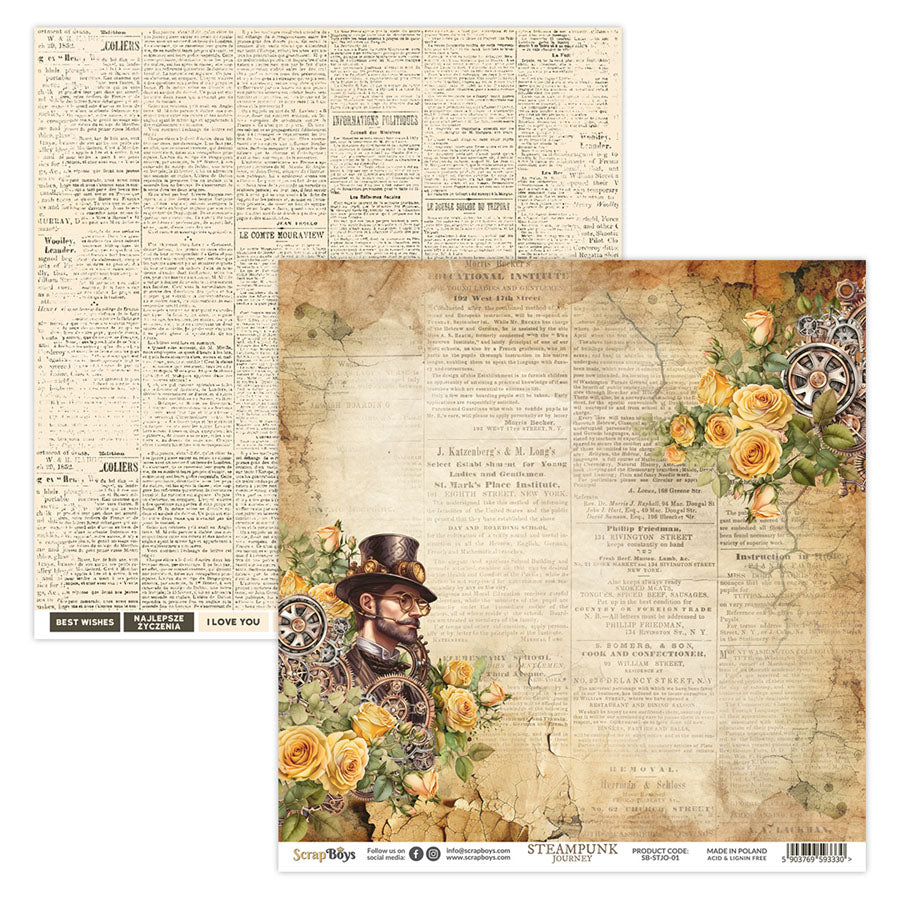 Scrapboys Steampunk Journey - 12"x12" Paper Pack