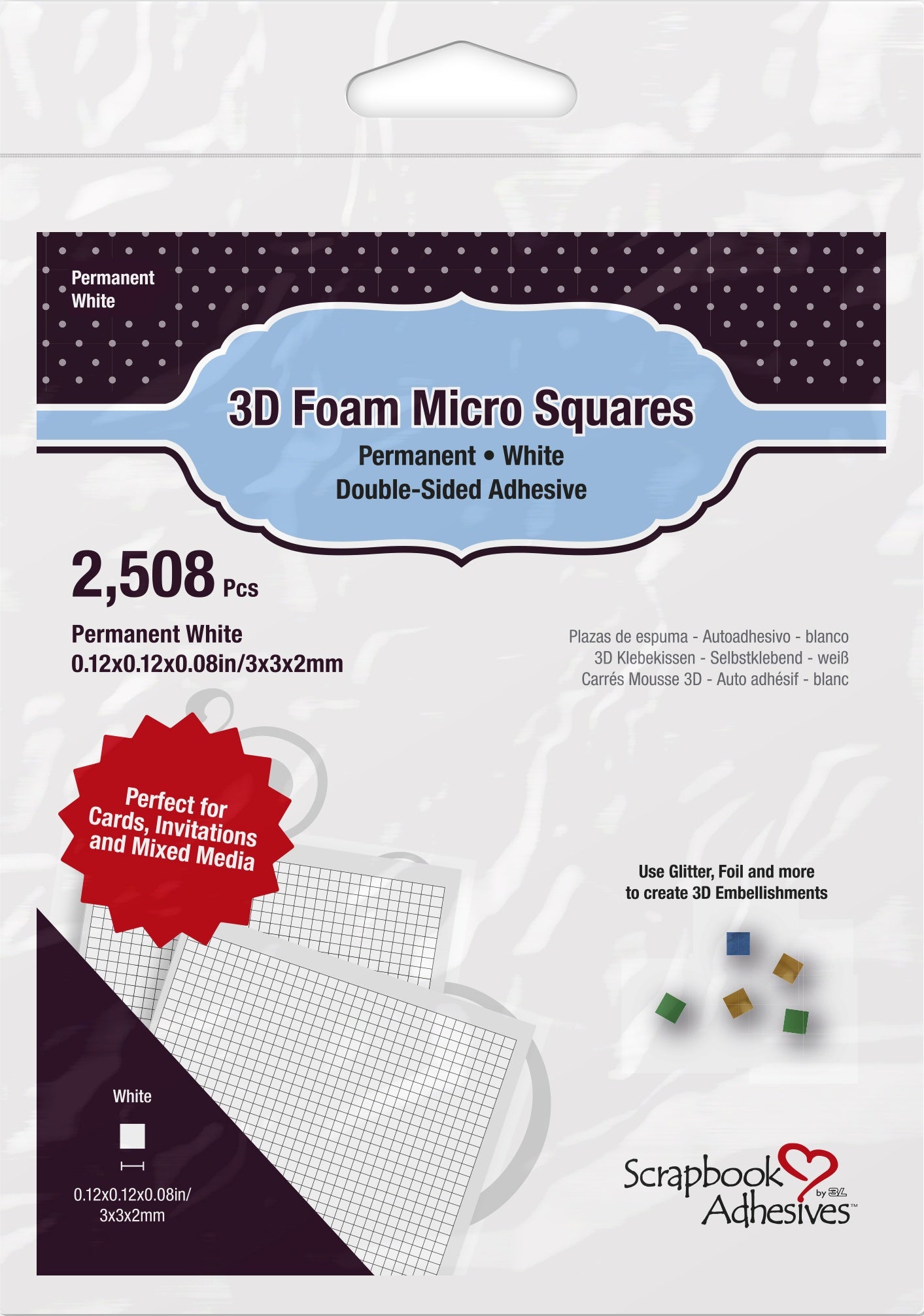 Scrapbook Adhesives 3D Foam Micro Squares -Permanent, White β Creative ...