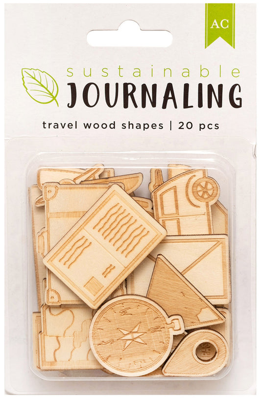 Sustainable Journaling Wood Shapes 20/Pkg-Travel