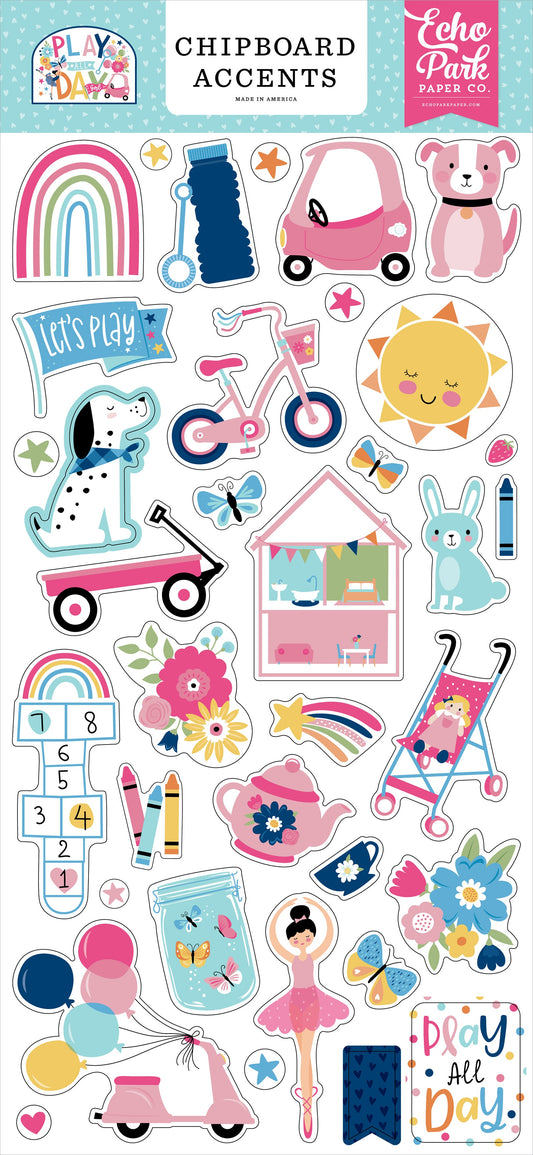 Echo Park Play All Day Girl Chipboard -Accents