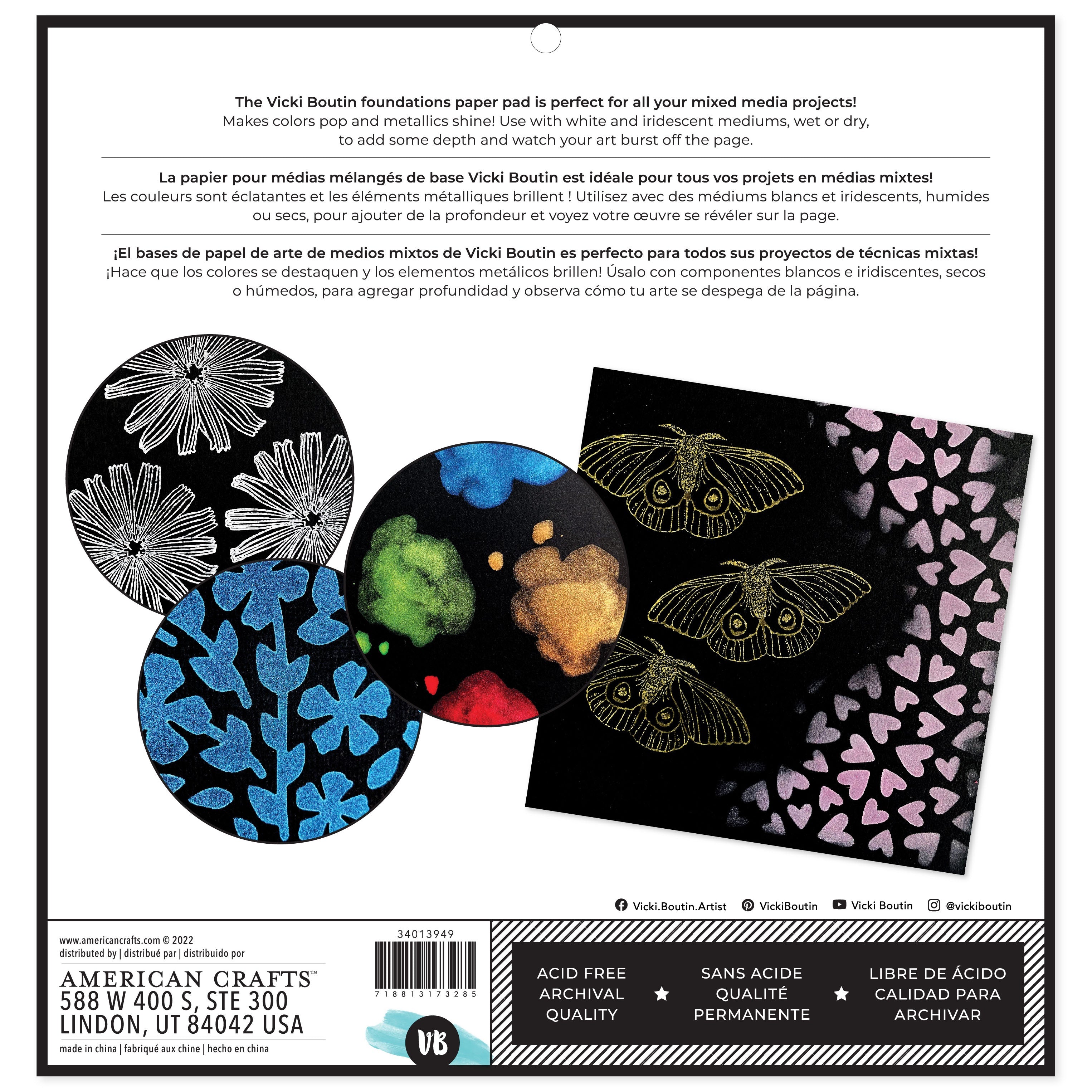 Vicki Boutin Mixed Media Foundations Paper 12"X12" 12/Pkg-Black, 140lb