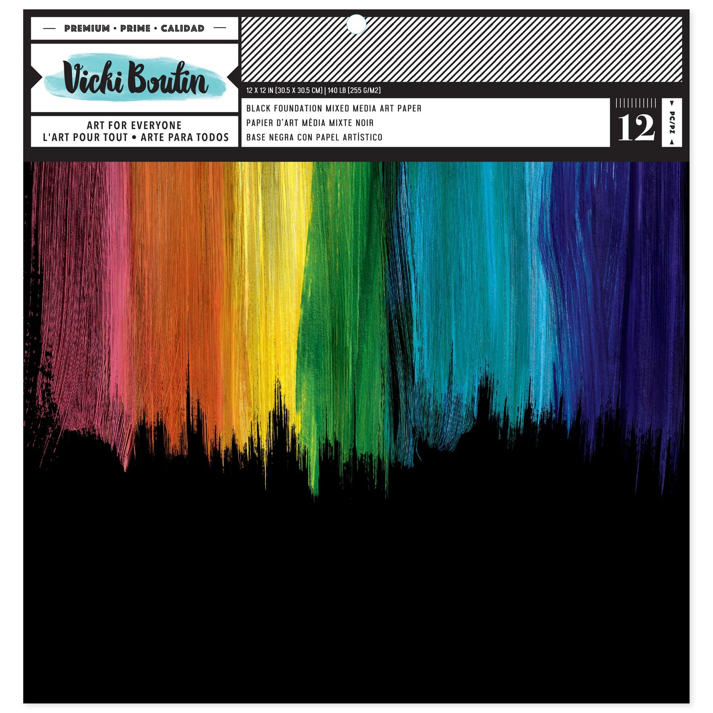 Vicki Boutin Mixed Media Foundations Paper 12"X12" 12/Pkg-Black, 140lb