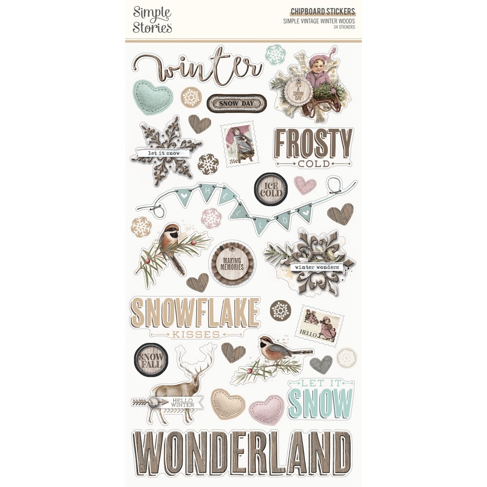 Simple Stories Simple Vintage Winter Woods Chipboard Stickers