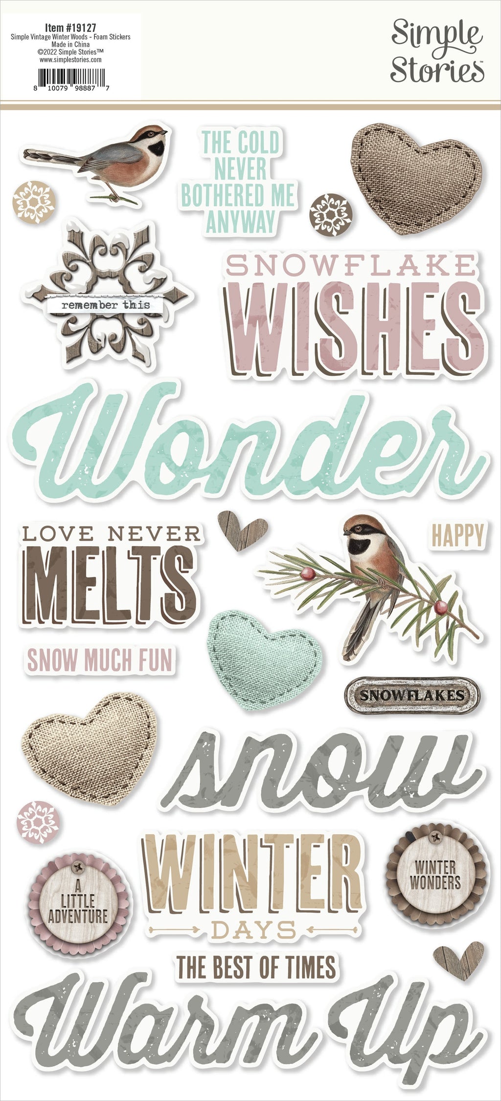 Simple Vintage Winter Woods Foam Stickers