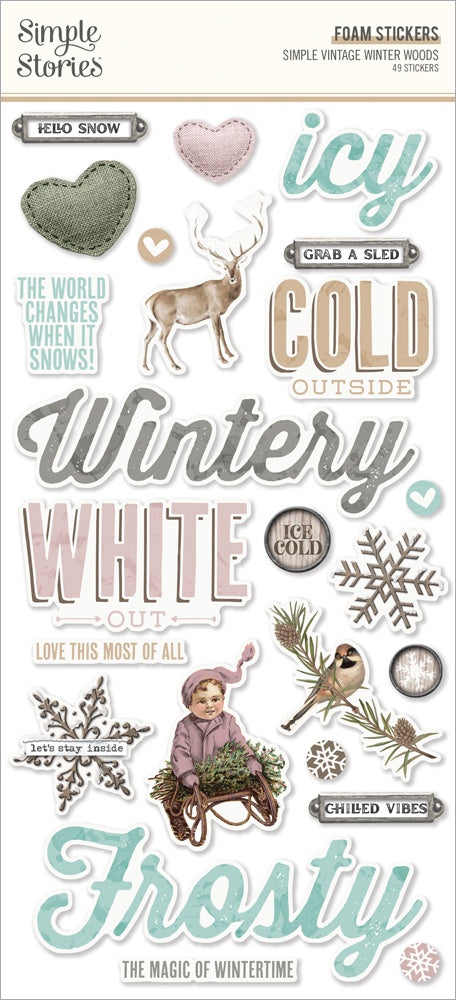 Simple Vintage Winter Woods Foam Stickers