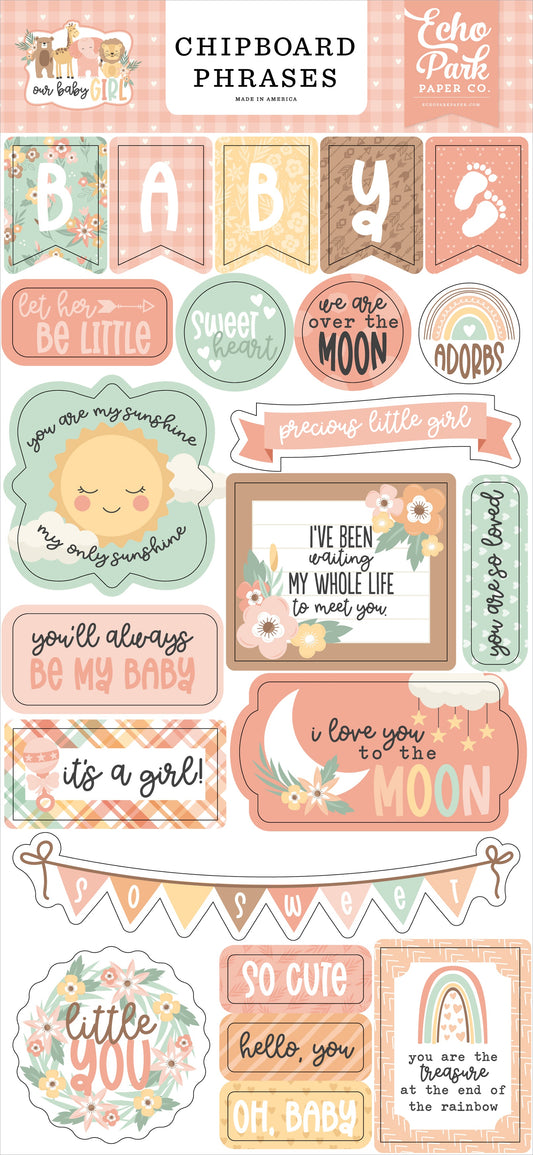 Echo Park Our Baby Girl Chipboard -Phrases