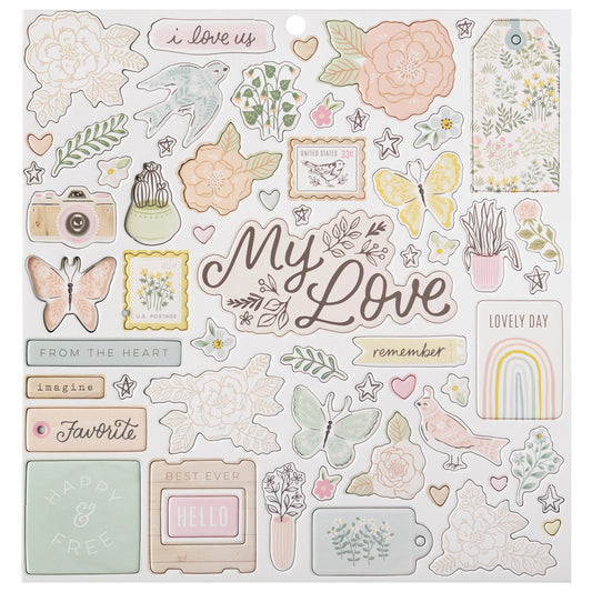 Crate Paper Gingham Garden Chipboard Stickers -Icons & Phrase