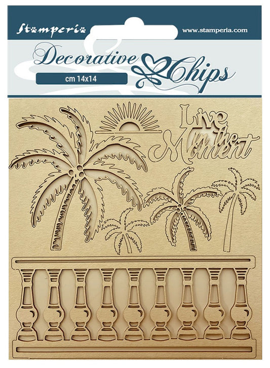 Stamperia Blue Dream Decorative Chips -Palms