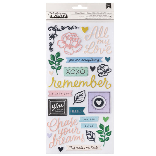 Maggie Holmes Woodland Grove Thickers Stickers - Dream Chaser Phrase/Puffy