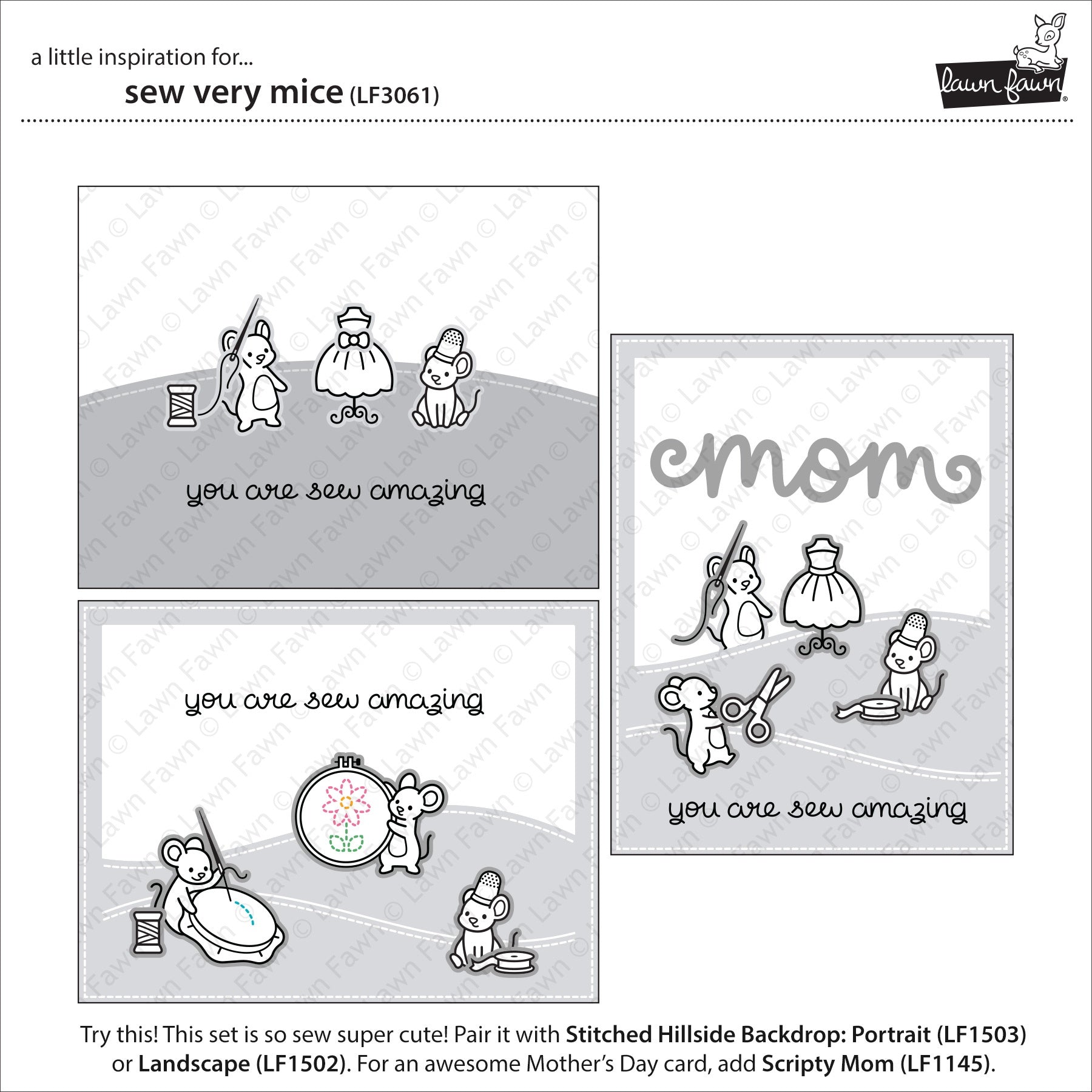 Lawn Fawn Clear Stamps 4"X6"-Sew Very Mice