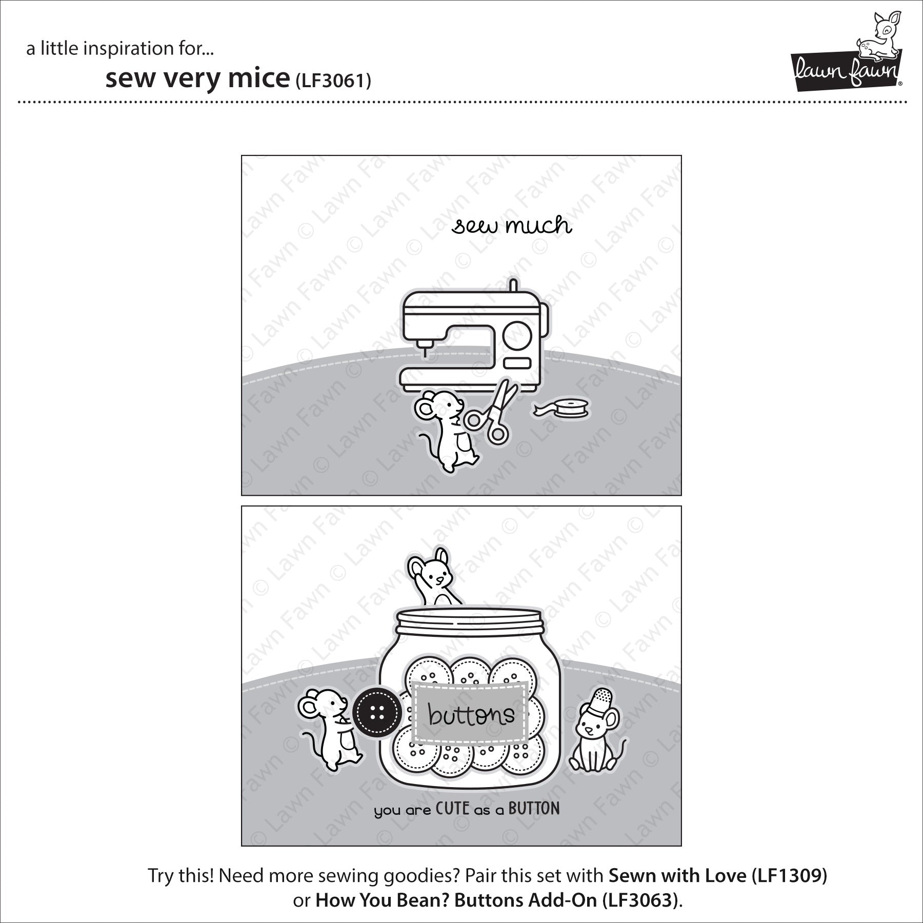 Lawn Fawn Clear Stamps 4"X6"-Sew Very Mice