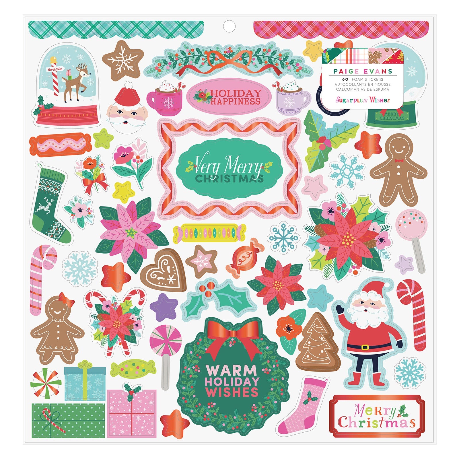 Paige Evans Sugarplum Wishes Foam Stickers 12"X12"-W/Red Foil