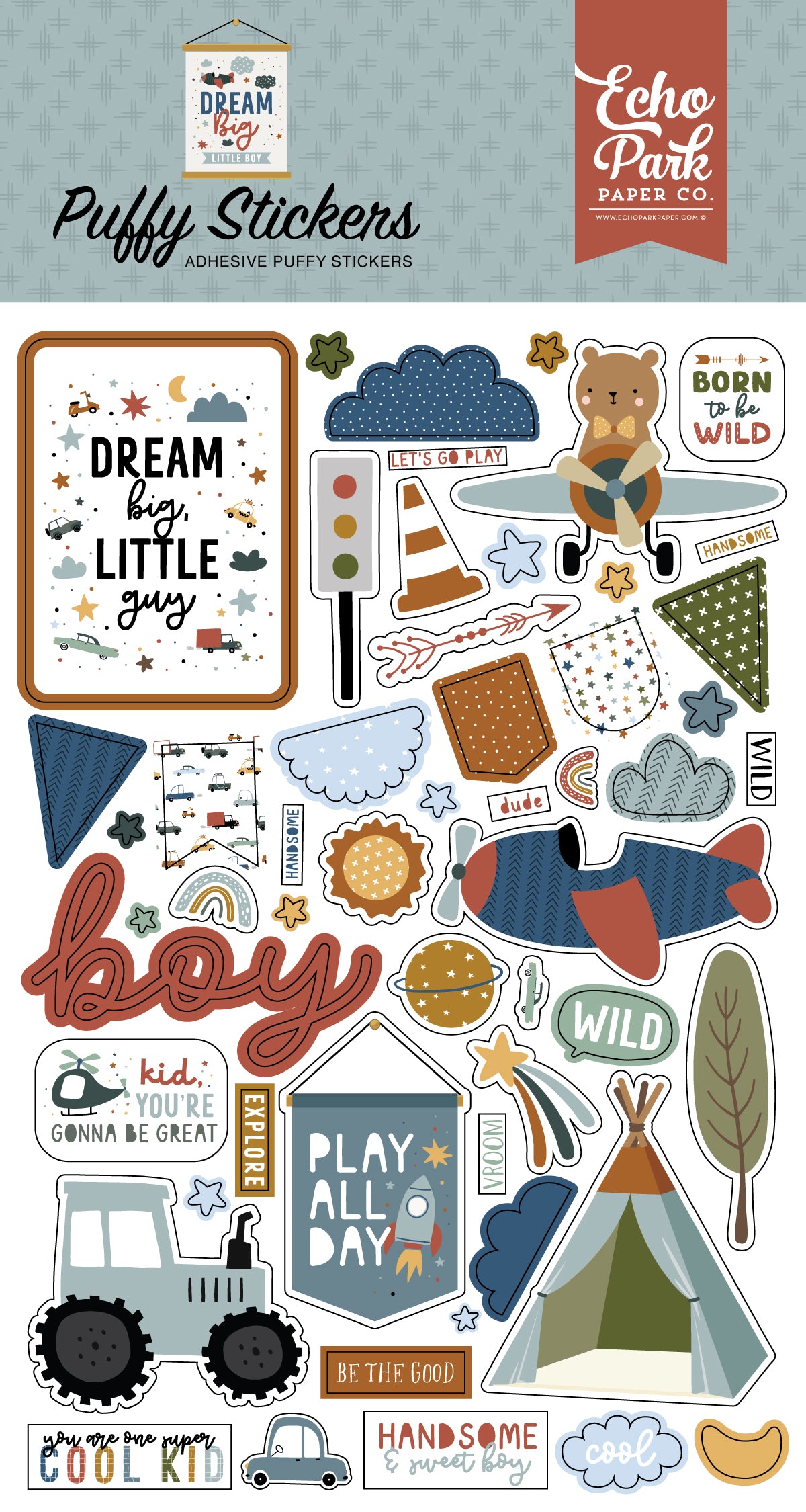 Echo Park Dream Big Little Boy Puffy Stickers