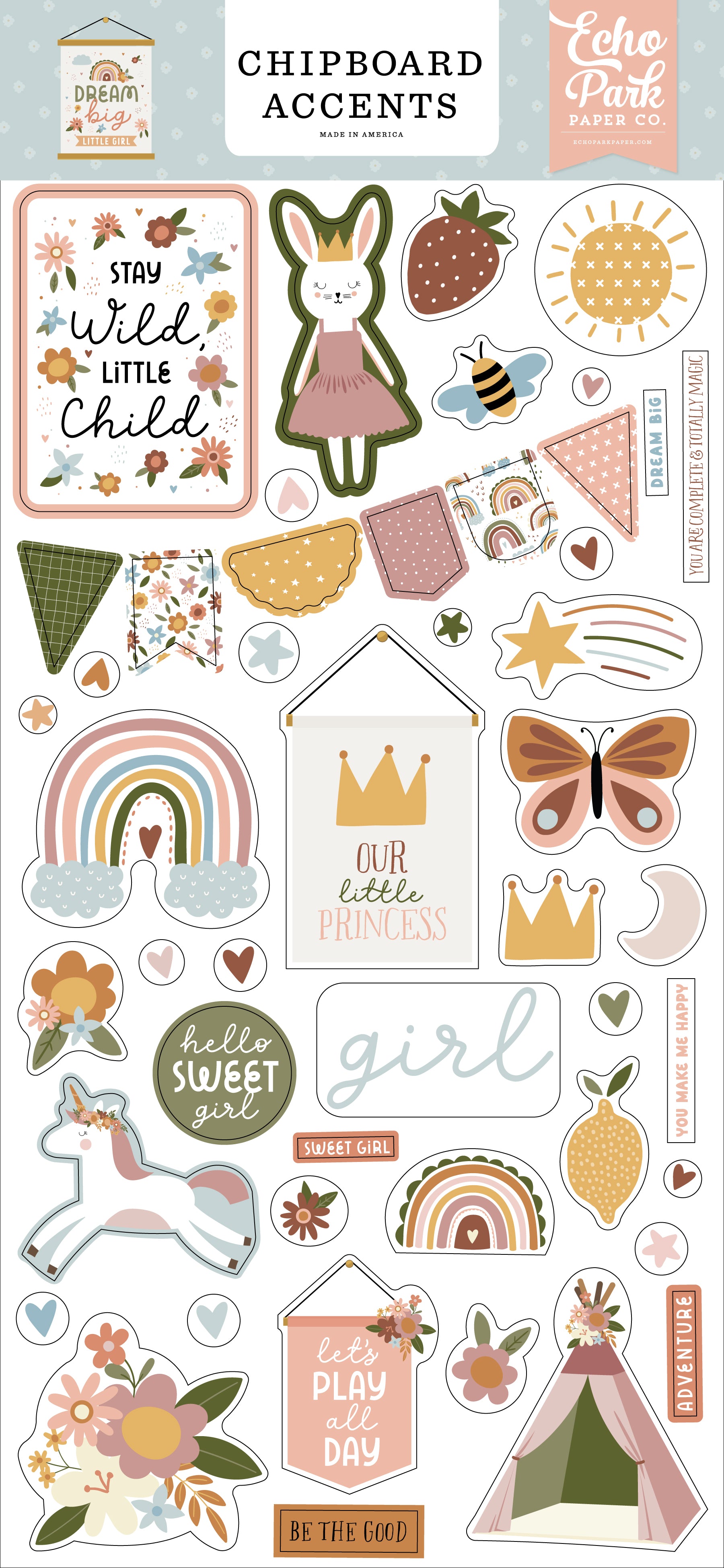 Echo Park Dream Big Little Girl 6x13 Chipboard Accents